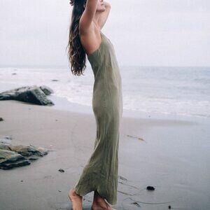 OZMA Japanese Cupro Slip Dress, Avocado